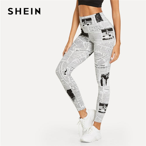 SHEIN Newspaper Letter Leggings