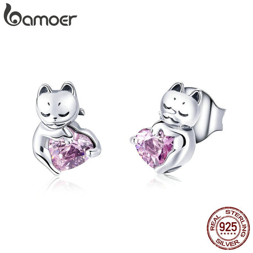 Sterling Silver Cat Pink Cubic Zircon